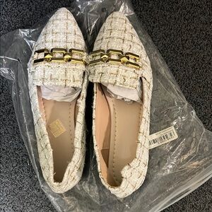 Elegant Cream Loafers with Gold Accents